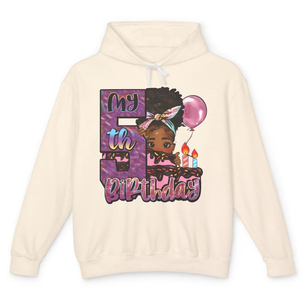 Little Black Girl My Fifth Birthday Party Afro Girl 5 Year Unisex Lightweight Hoodie