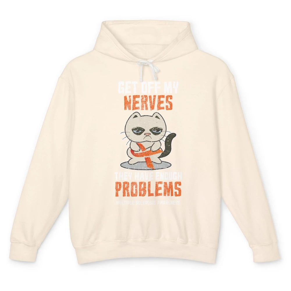 Multiple Sclerosis Awareness Ms Cancer Cat Orange Ribbon Unisex Lightweight Hoodie