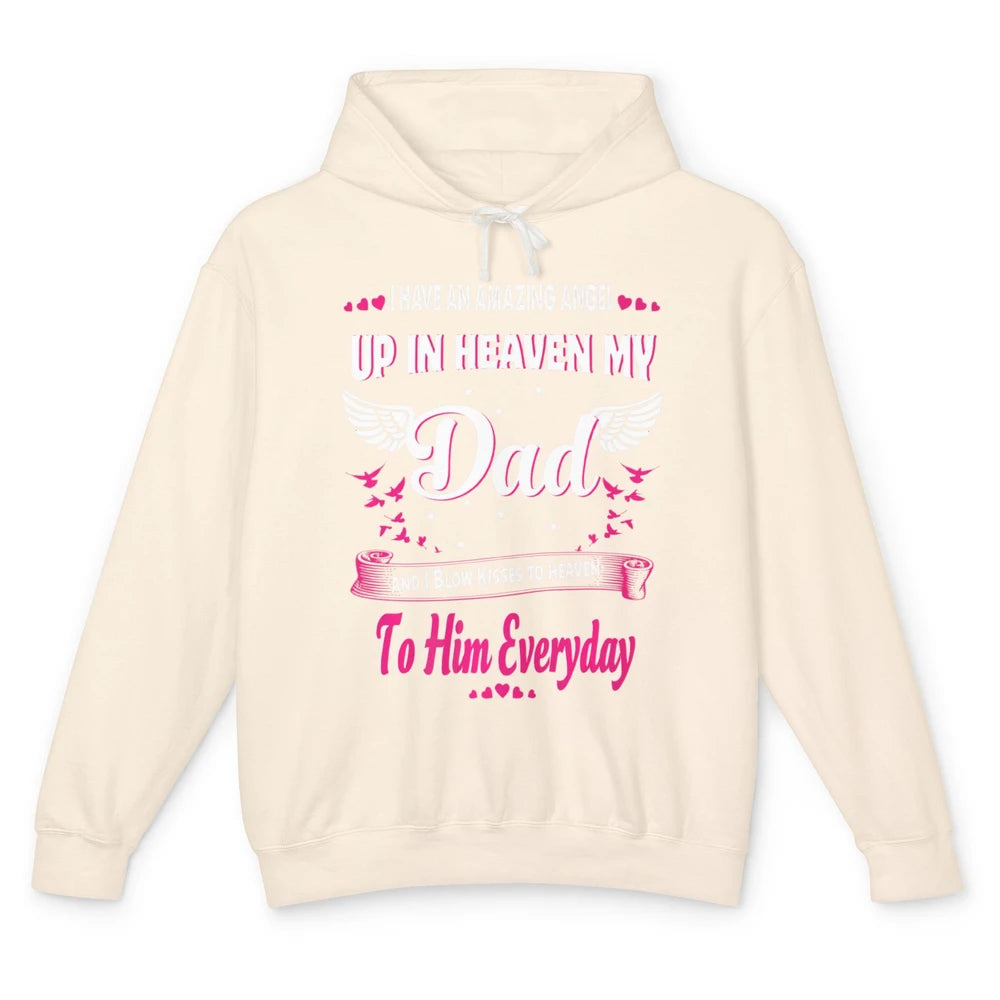 Heaven Beautiful Dad In Heaven Angel Wings Father Guardian Unisex Lightweight Hoodie