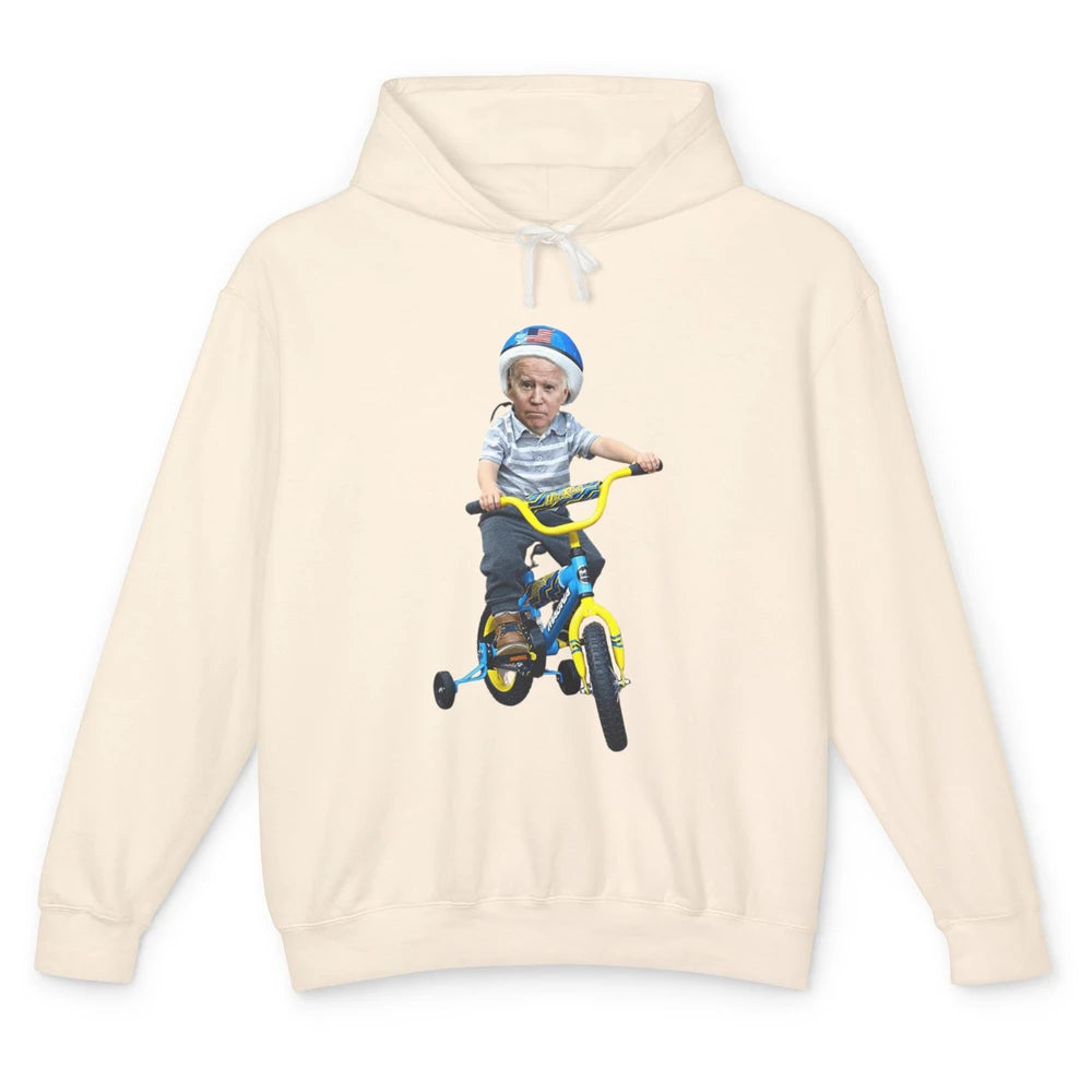 Baby Joe Biden Riding Tricycle Funny Bike Fall Meme Pun Vote Unisex Lightweight Hoodie