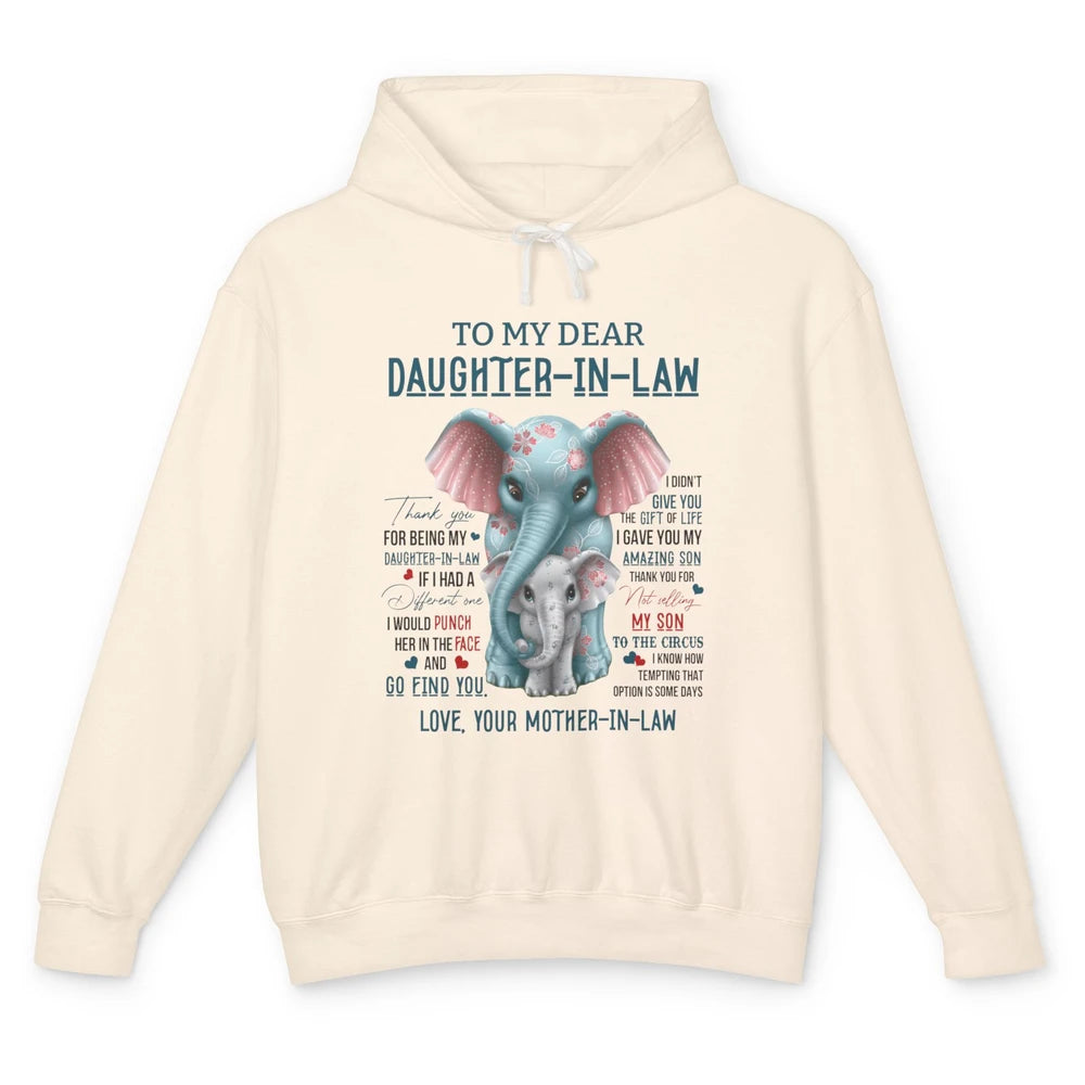 To My Dear Daughter In Law Love Mother In Law Cute Elephant Unisex Lightweight Hoodie