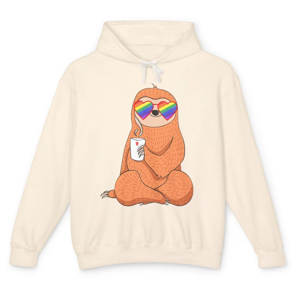 LGBT Gay Pride Month Chill Out Sloth Rainbow Sunglasses Unisex Lightweight Hoodie