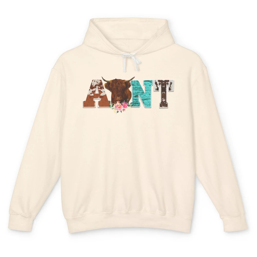 Cowhide Highland Cow Aunt Cow Western Country Heifer Auntie Unisex Lightweight Hoodie