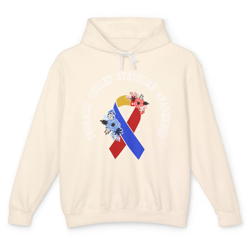 Thoracic Outlet Syndrome Awareness Floral Blue Red Ribbon Unisex Lightweight Hoodie