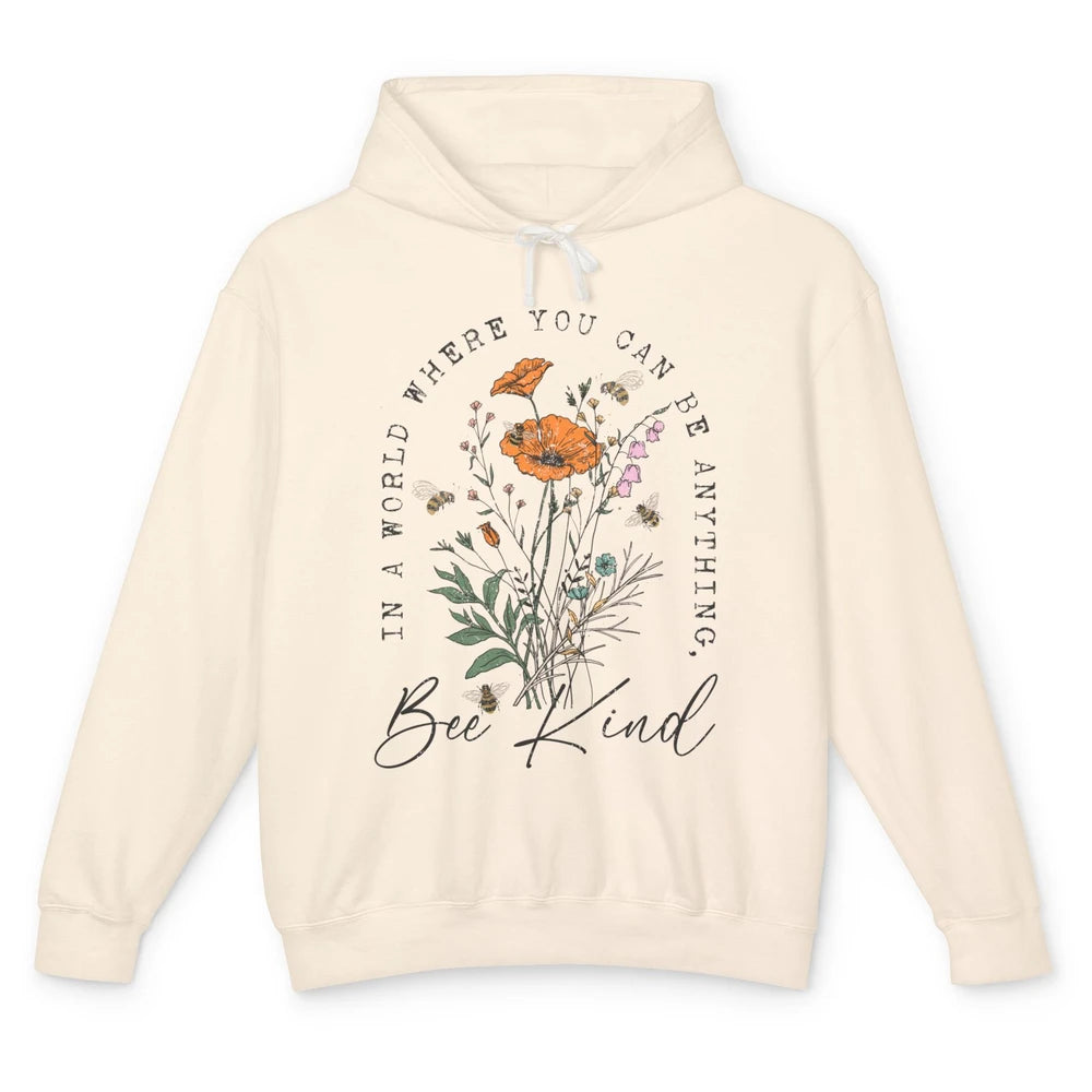 Vintage Bee Kind Daisy Minimalist Positive Mind Wildflower Unisex Lightweight Hoodie