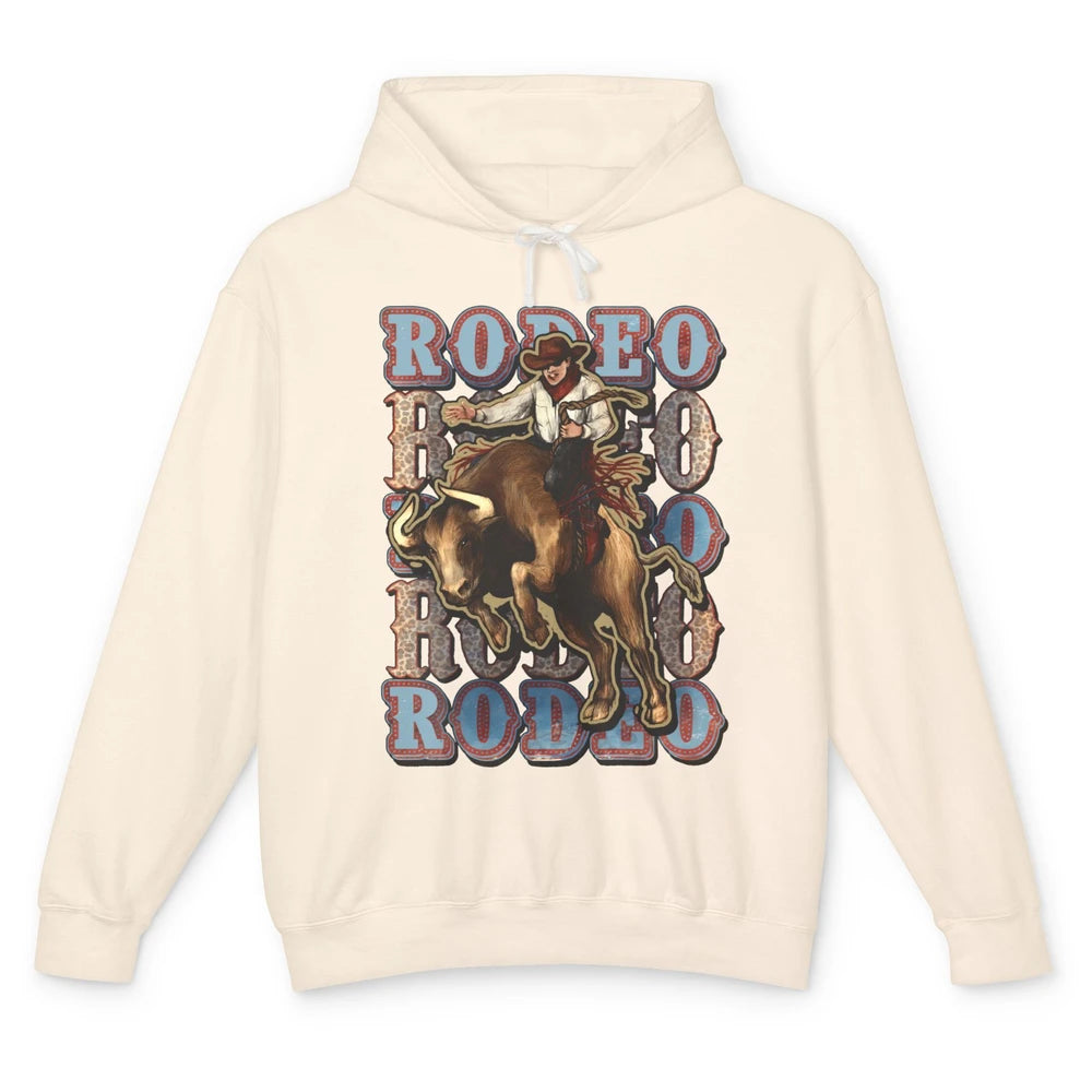 Leopard Cowboy Bull Riding Rodeo Dad Western Country Cowboy Unisex Lightweight Hoodie