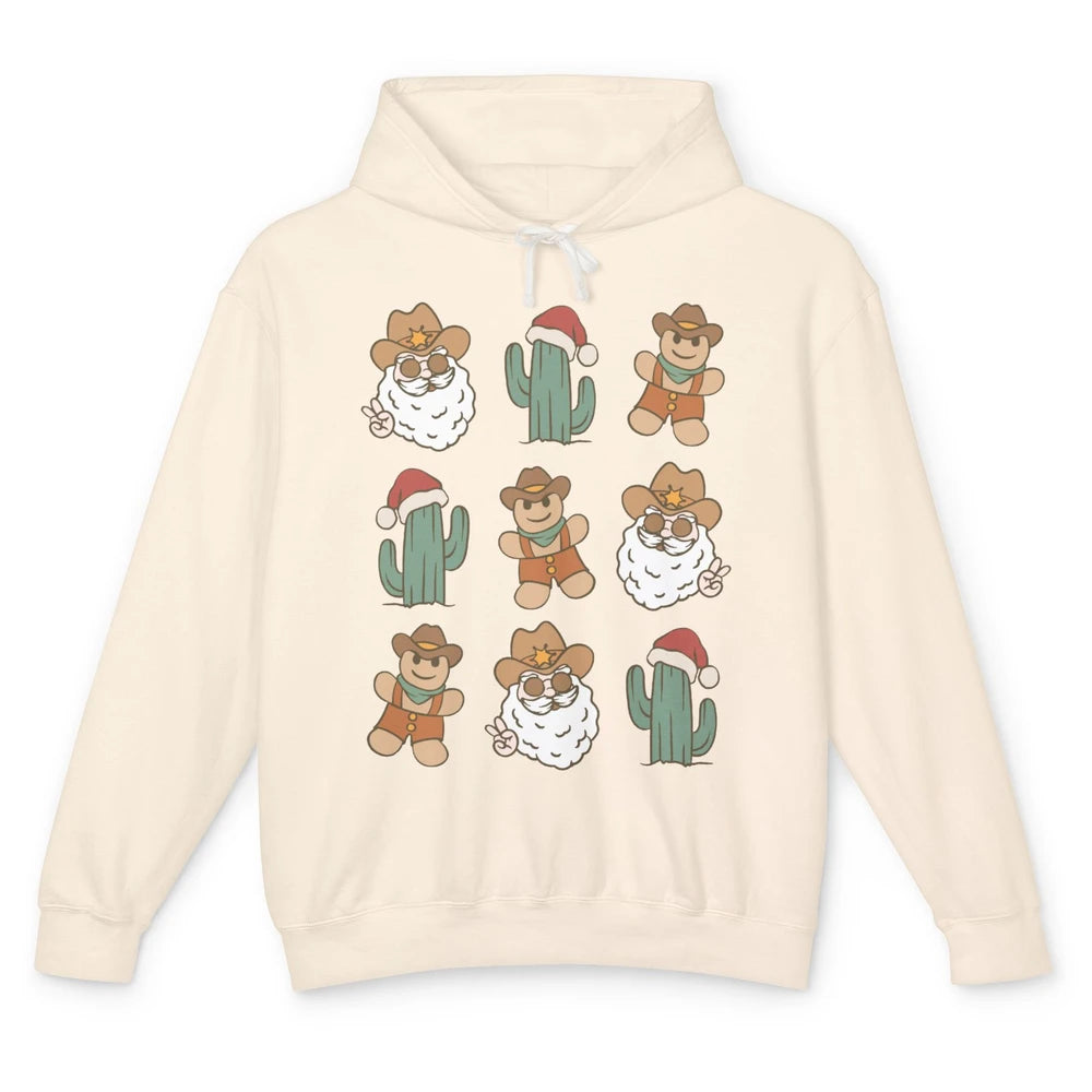 Cowboy Santa Gingerbread Desert Cactus Western Country Xmas Unisex Lightweight Hoodie