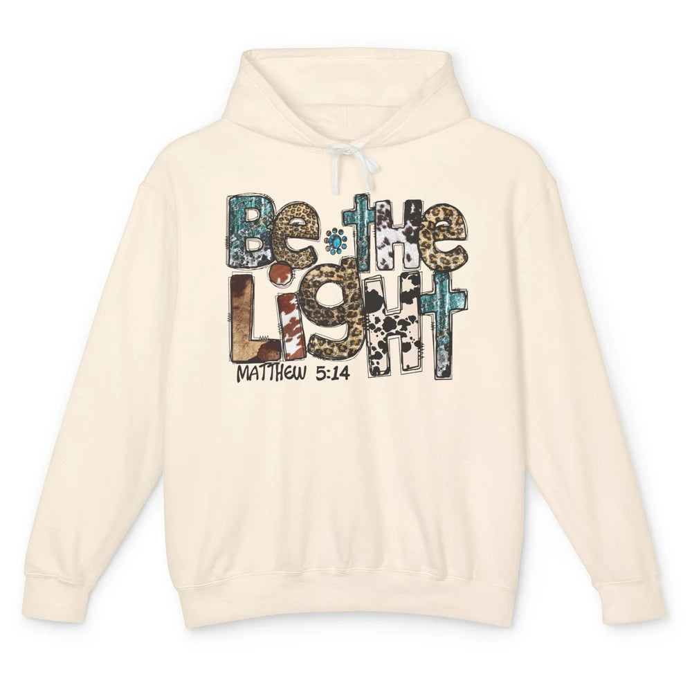 Leopard Be The Light Turquoise Western Country Christian Unisex Lightweight Hoodie