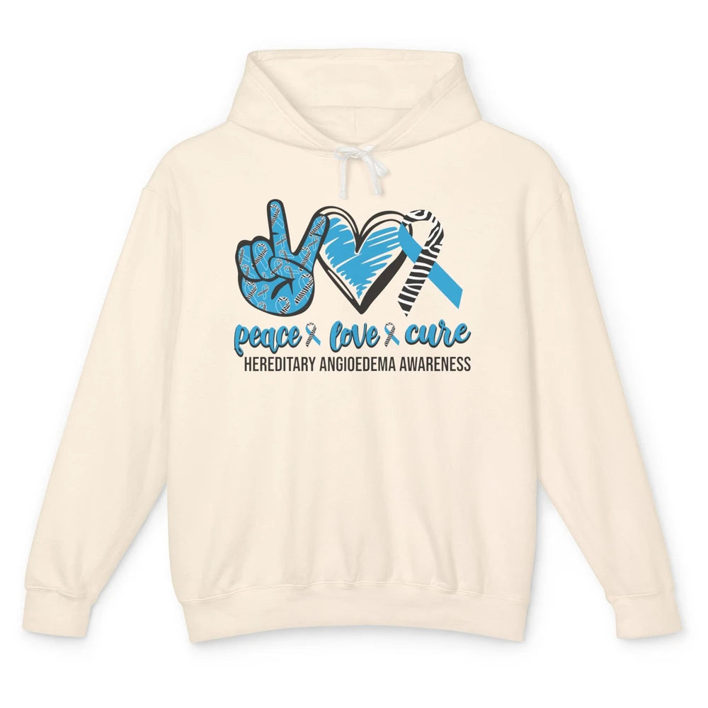 Hereditary Angioedema Peace Love Cure Blue Zebra Ribbon Unisex Lightweight Hoodie