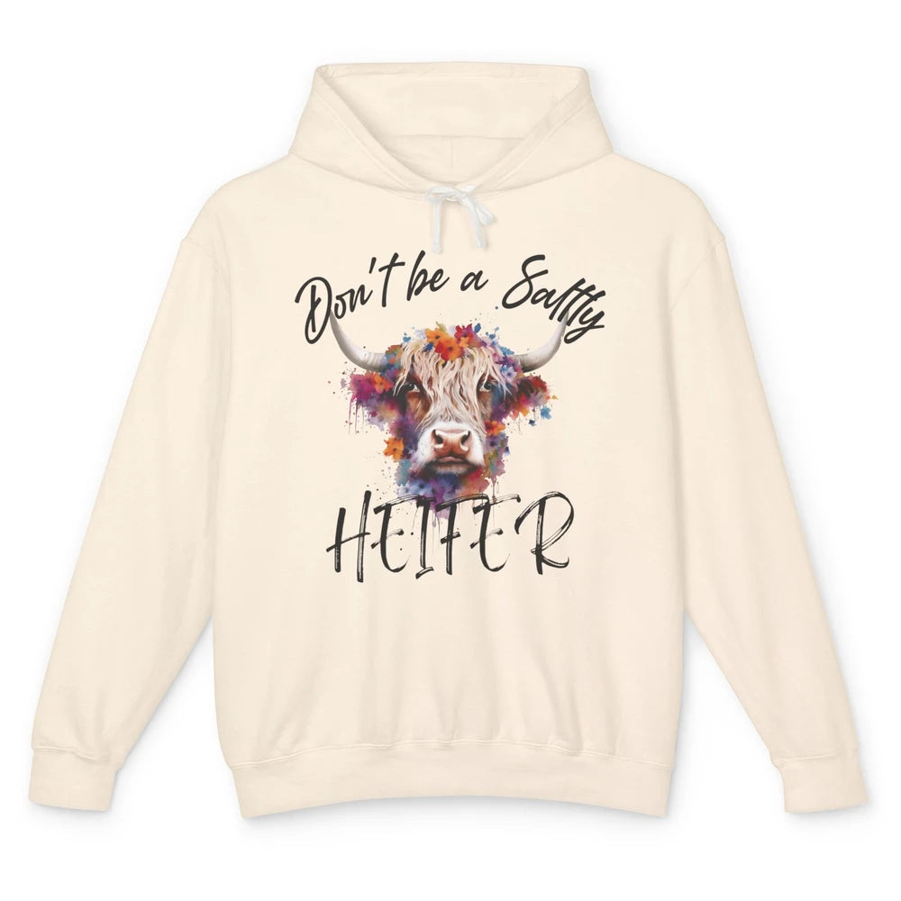 Floral Long Haired Cow Don't Be A Salty Heifer Western Farm Unisex Lightweight Hoodie