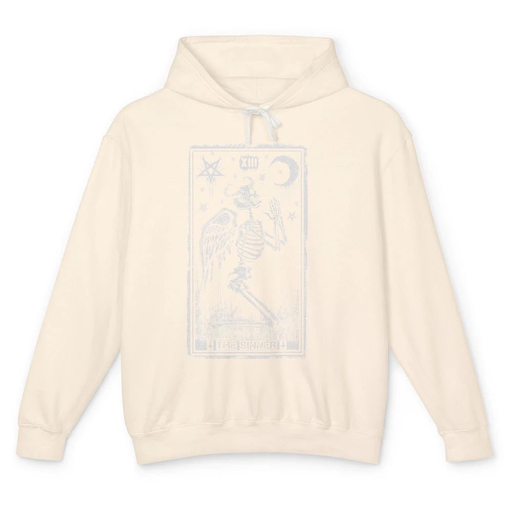 Retro Skeleton Kneeling The Sinner Tarot Card Wiccan Pagan Unisex Lightweight Hoodie