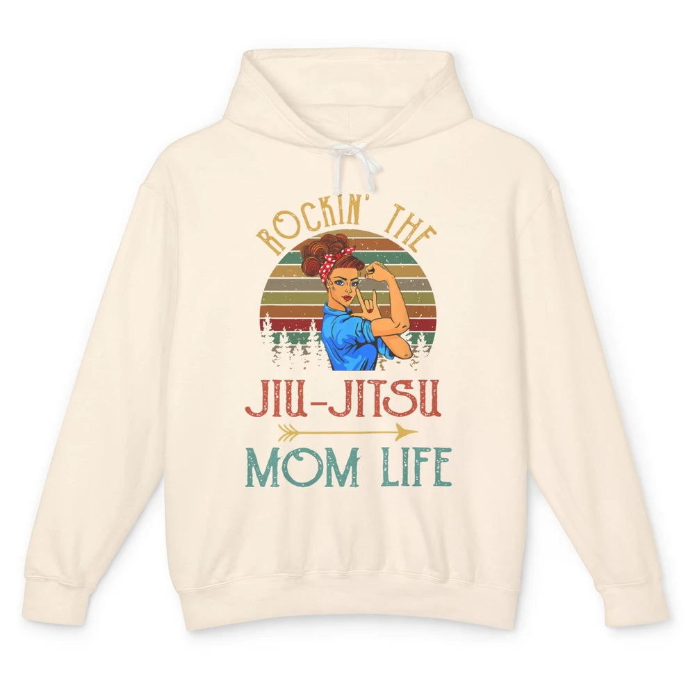 Vintage Messy Bun Jiu Jitsu Mom Life Taekwondo Martial Art Unisex Lightweight Hoodie