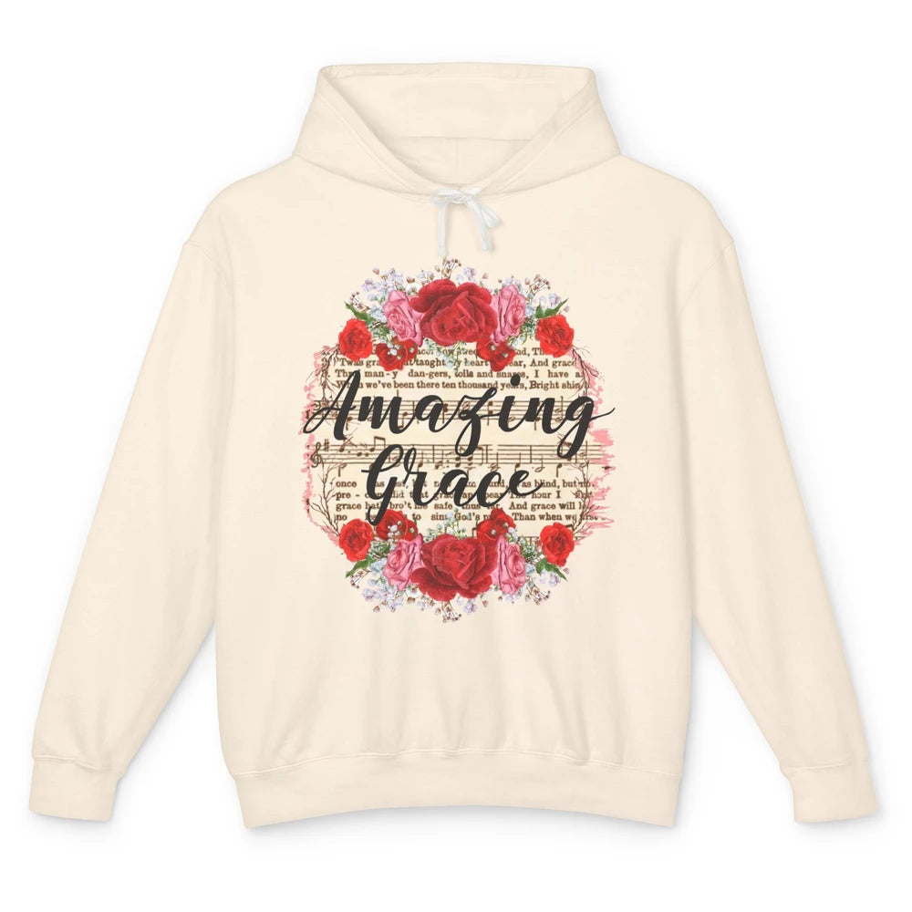 Floral Amazing Grace Jesus Lovers Christian Religious Gift Unisex Lightweight Hoodie