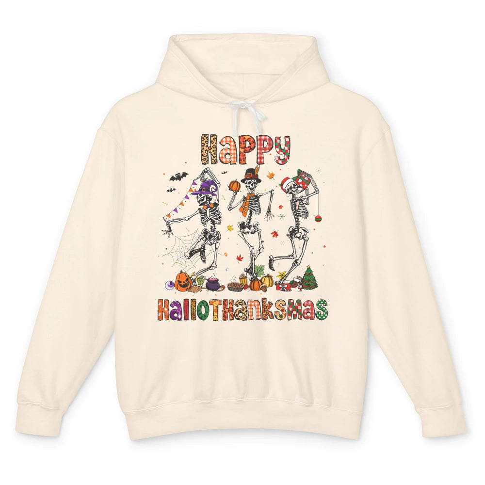 Funny Dancing Skeleton Happy Hallo-thank-mas Fall Pumpkin Unisex Lightweight Hoodie