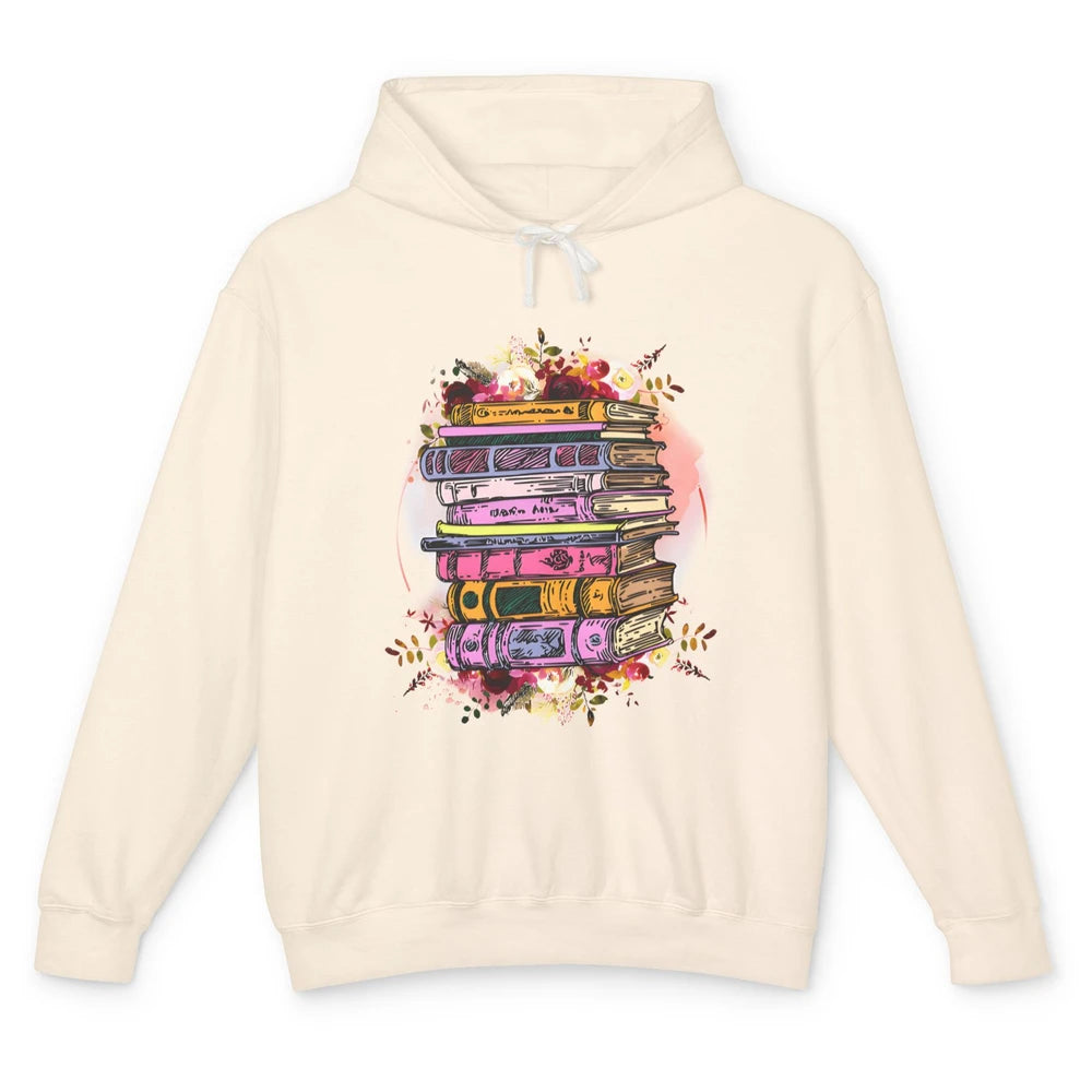 Book Wildflower Floral Aesthetic Librarian Bookworm Bookish Unisex Lightweight Hoodie