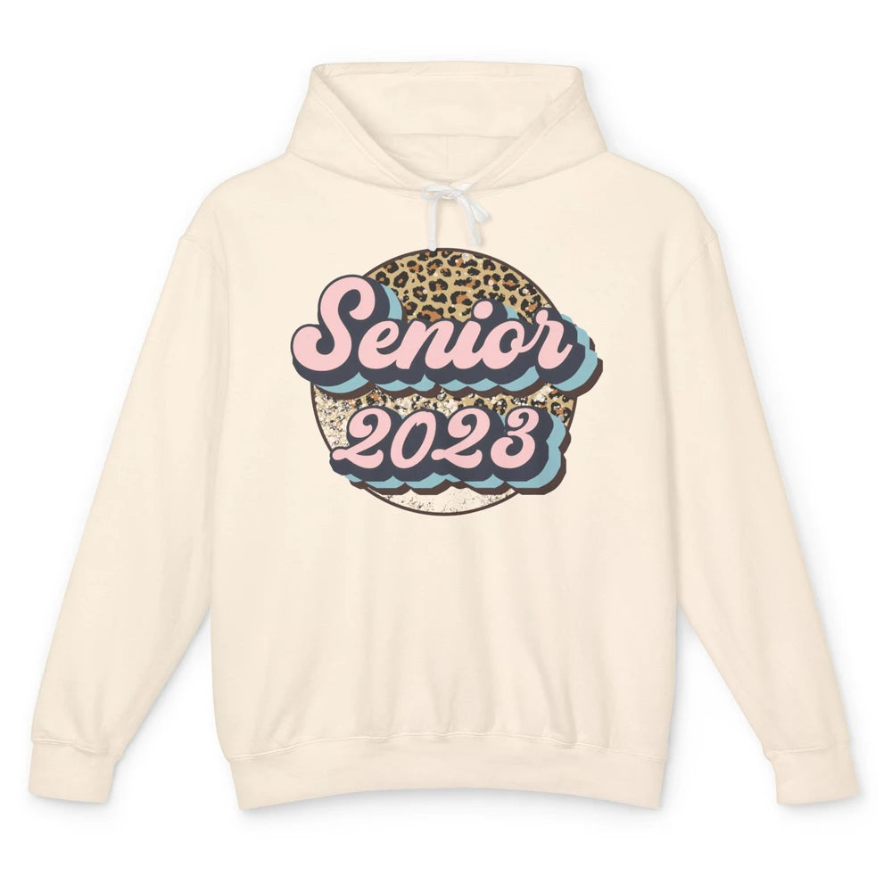 Retro Senior 2023 Leopard Back To School Western Graduation Unisex Lightweight Hoodie