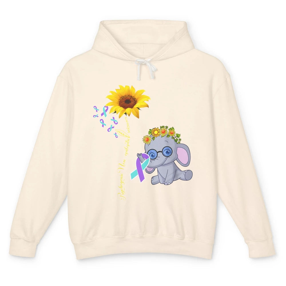 PNES Awareness Purple Teal Ribbon Sunflower Baby Elephant Unisex Lightweight Hoodie