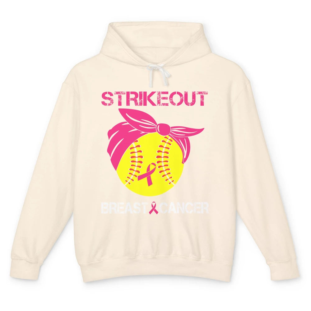 Softball Breast Cancer Awareness Strike Out Pink Ribbon Gift Unisex Lightweight Hoodie