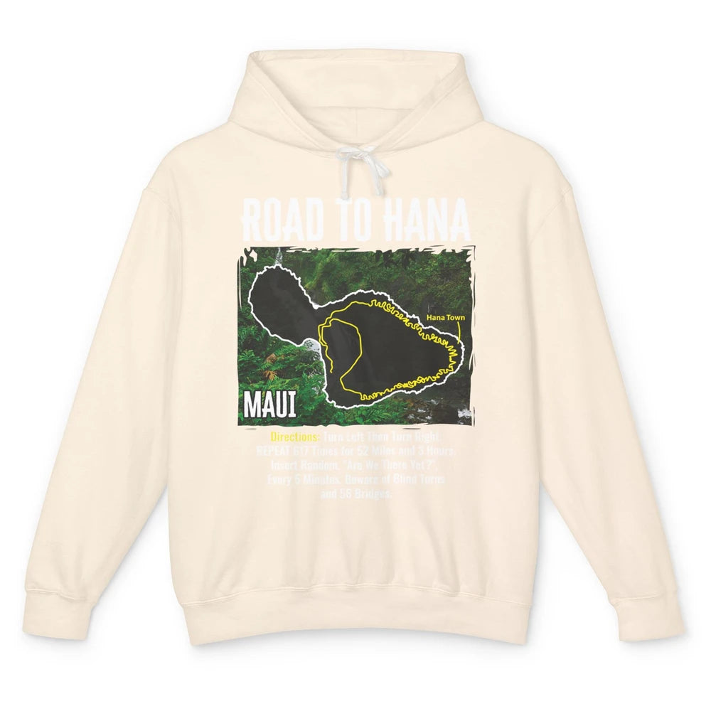 Road To Hana Map Maui Island Surfing Hawaiian Beach Summer Unisex Lightweight Hoodie