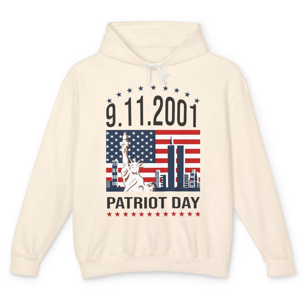 Never Forget 9-11-2001 American Flag Patriotic Memorial Day Unisex Lightweight Hoodie