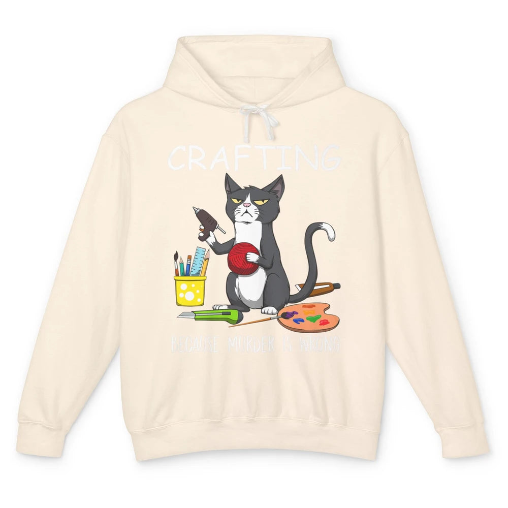 Funny Black Cat Crafting Because Murder Is Wrong Painter Unisex Lightweight Hoodie