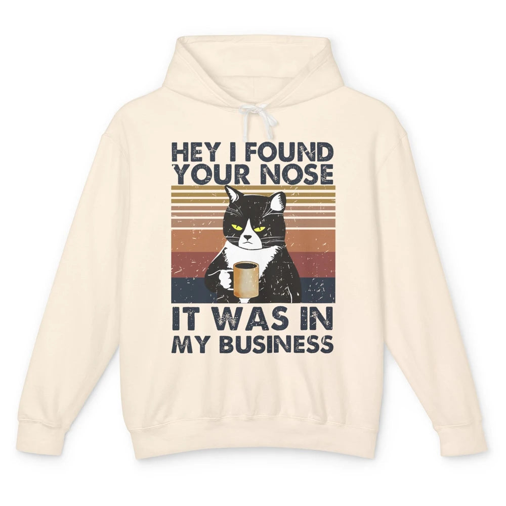 Retro Black Cat I Found Your Nose In My Business Sarcastic Unisex Lightweight Hoodie