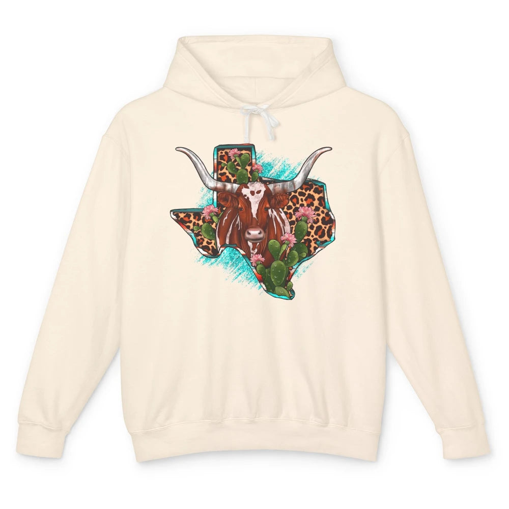 Leopard Cow Texas Map Longhorn Desert Cactus Western Country Unisex Lightweight Hoodie