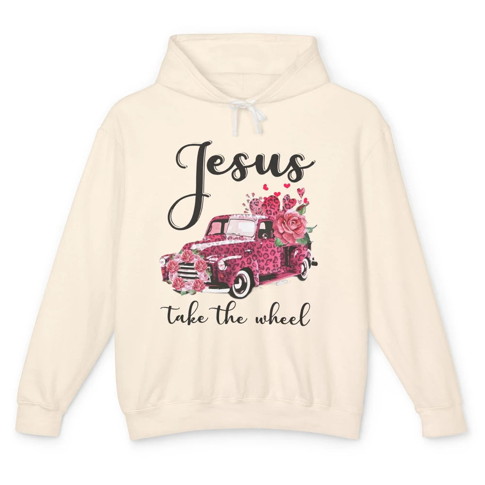 Christian Girl Jesus Take The Wheel Leopard Car and Roses Unisex Lightweight Hoodie