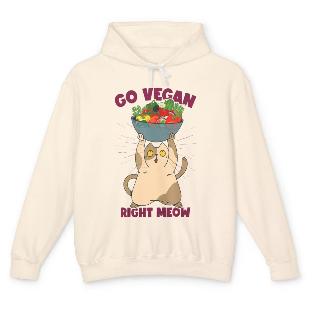 Funny Go Vegan Cat Plant Based Diet Animal Pet Vegetarian Unisex Lightweight Hoodie