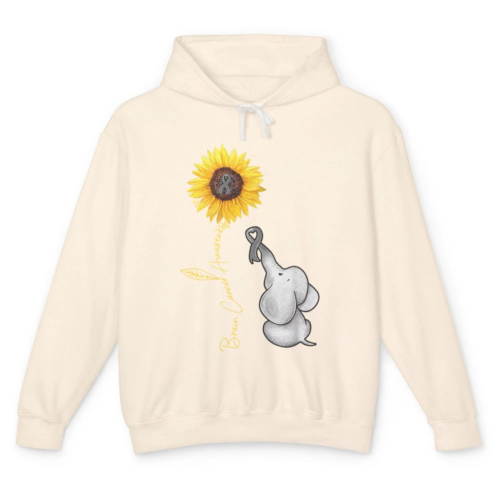 Sunflower Baby Elephant Brain Cancer Awareness Grey Ribbon Unisex Lightweight Hoodie