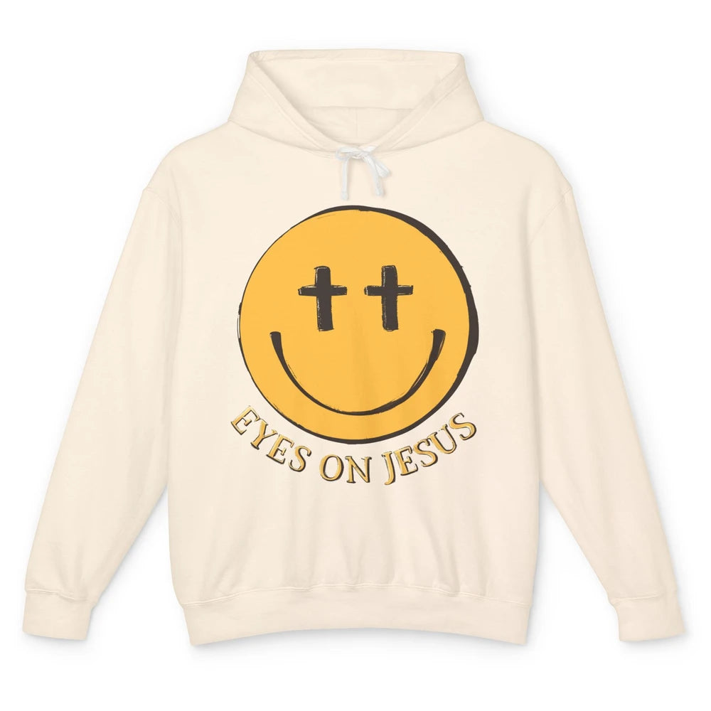 Retro Smiling Face Eyes On Jesus Christian Faith Religious Unisex Lightweight Hoodie