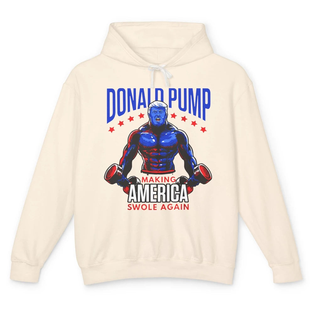 Funny Donald Pump Make America Swole Again Trump 2024 Return Unisex Lightweight Hoodie