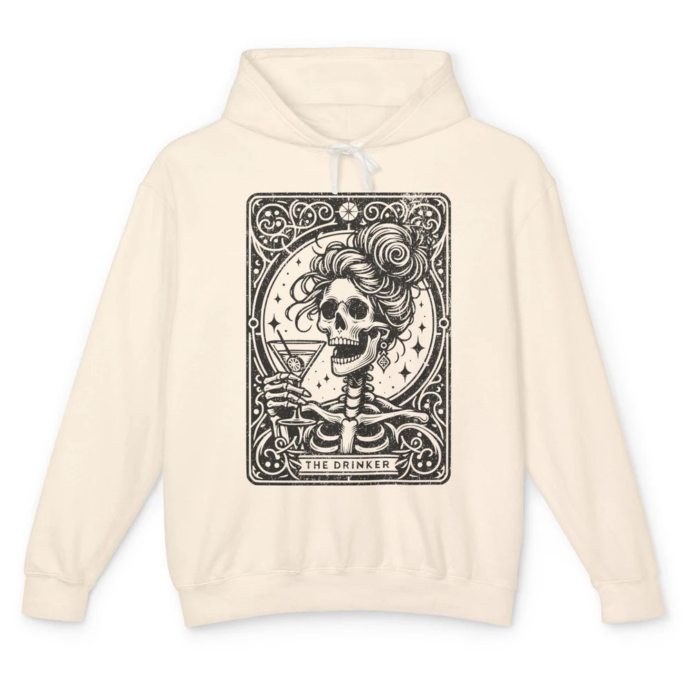 Skeleton The Drinker Tarot Card Halloween Drunk Mom Drinking Unisex Lightweight Hoodie