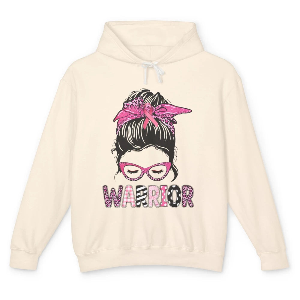 Warrior Fights Cancer Pink Leopard Ribbon Cancer Awareness Unisex Lightweight Hoodie