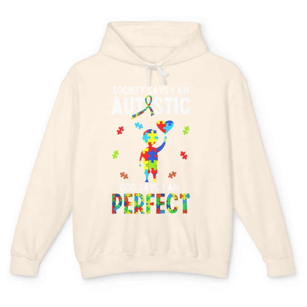 God Says I Am Perfect Autism Awareness Ribbon Jigsaw Puzzle Unisex Lightweight Hoodie