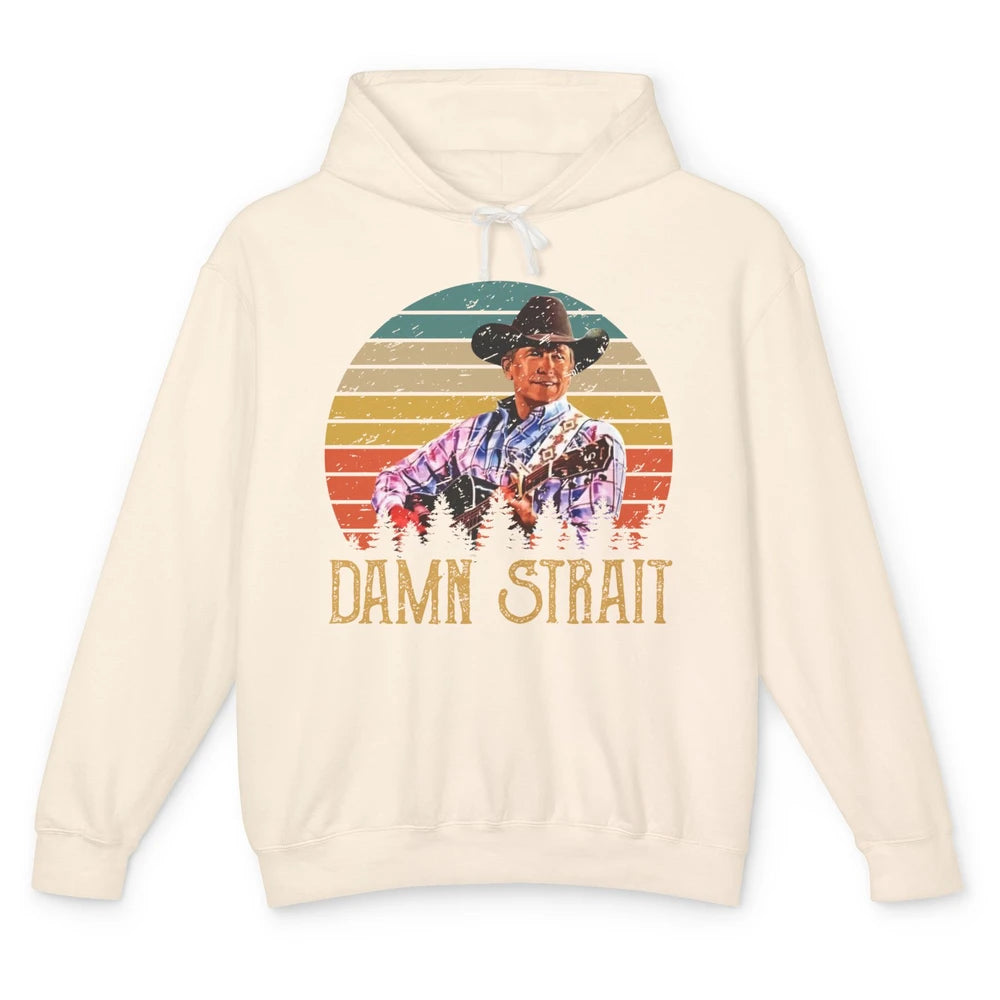 Vintage Cowboy Guitar Country Music Damn Strait Western Unisex Lightweight Hoodie