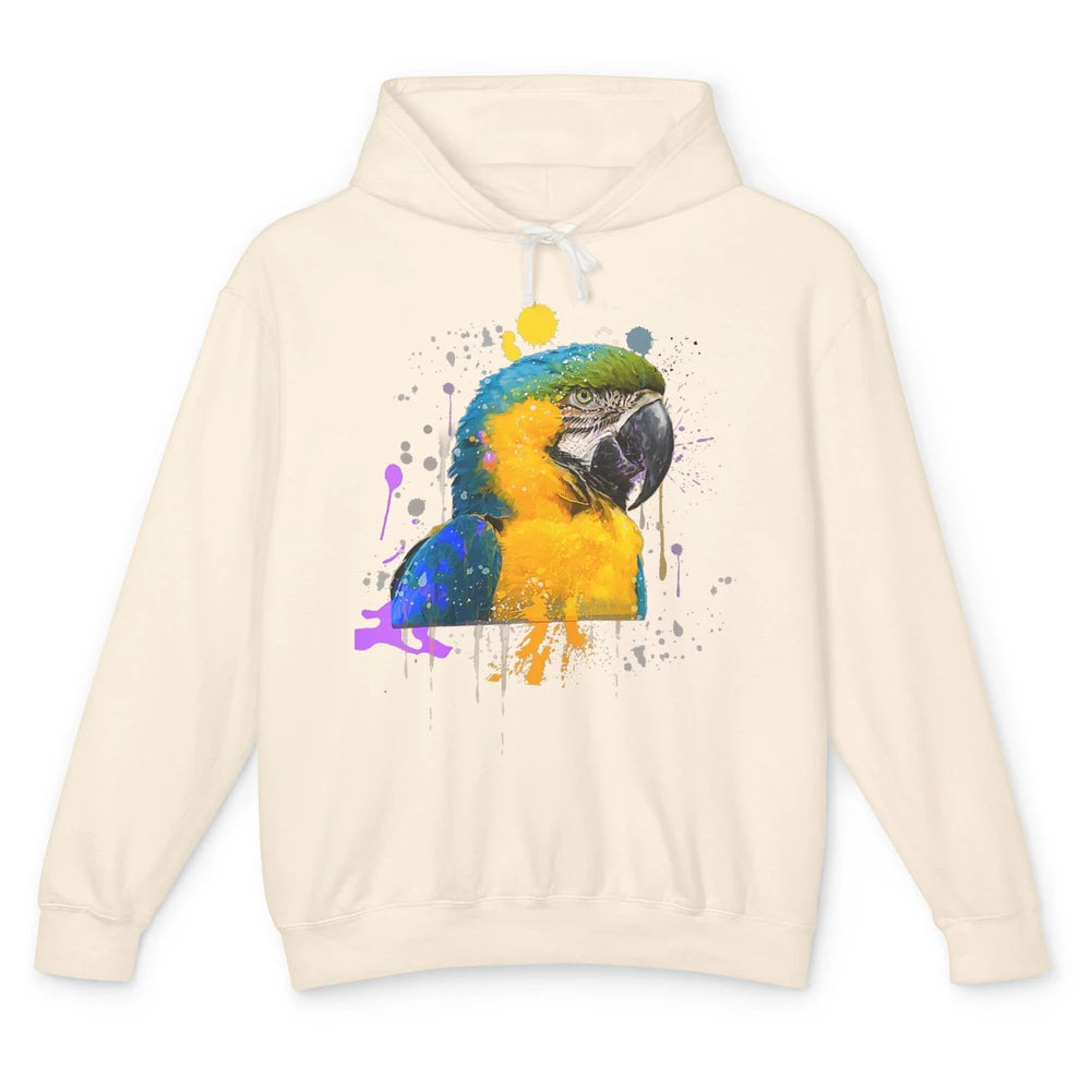 Funny Watercolor Blue And Gold Macaw Parrot Bird Face Flight Unisex Lightweight Hoodie