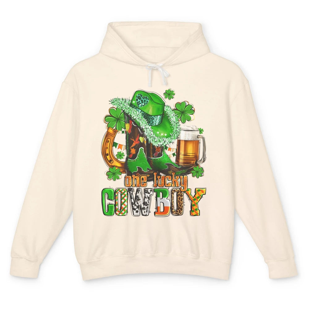 Western Lucky Cowboy Boots Clover Leopard St Patricks Day Unisex Lightweight Hoodie