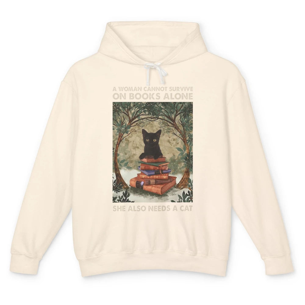 A Woman Cannot Survive On Books Alone She Also Needs A Cat Unisex Lightweight Hoodie