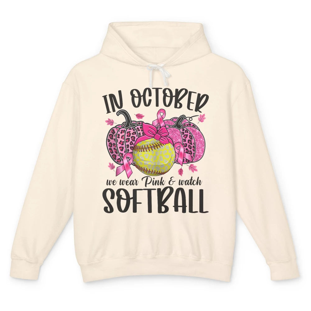 Softball Leopard Pumpkin In October Breast Cancer Awareness Unisex Lightweight Hoodie