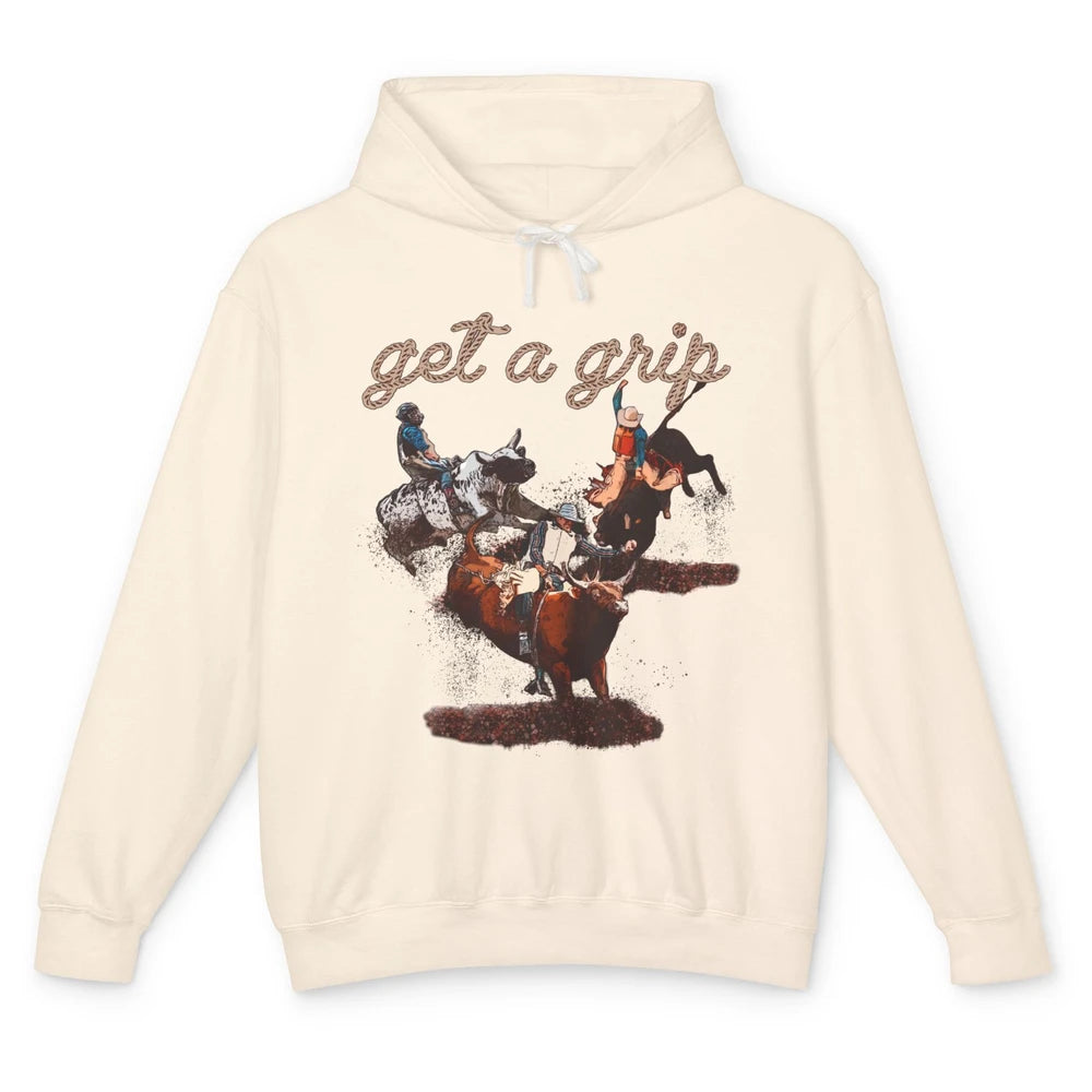 Rodeo Dad Bull Rider Get a Grip Western Country Cowboy Gift Unisex Lightweight Hoodie