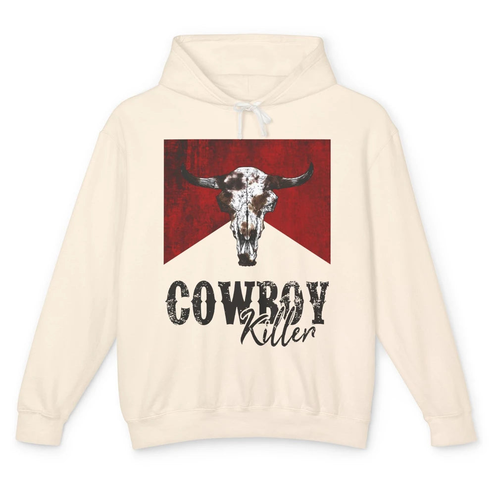 Retro Cow Skull Cowboy Killer Western Country Cowgirl Gift Unisex Lightweight Hoodie