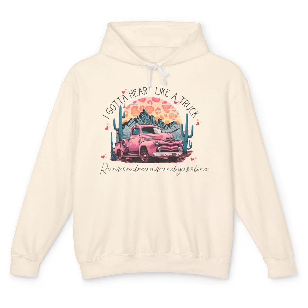 Retro Desert Cactus Got A Heart Like Truck Western Valentine Unisex Lightweight Hoodie