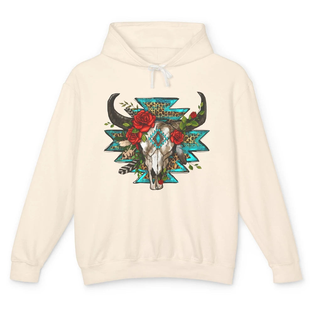 Aztec Heifer Skull Roses Cowboy Floral Leopard Vintage Texas Unisex Lightweight Hoodie