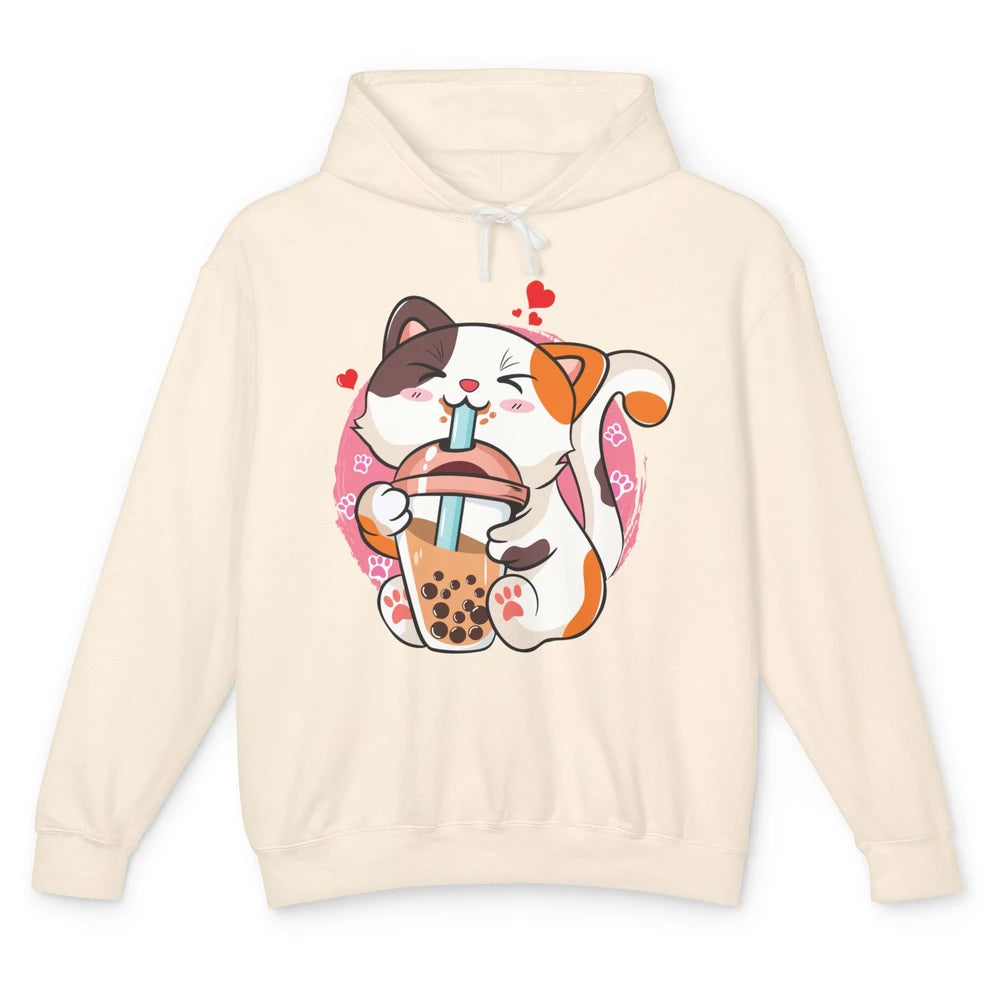 Boba Tea Cat Kawaii Cat Drink Milk Tea Kawaii Boba Cat Lover Unisex Lightweight Hoodie