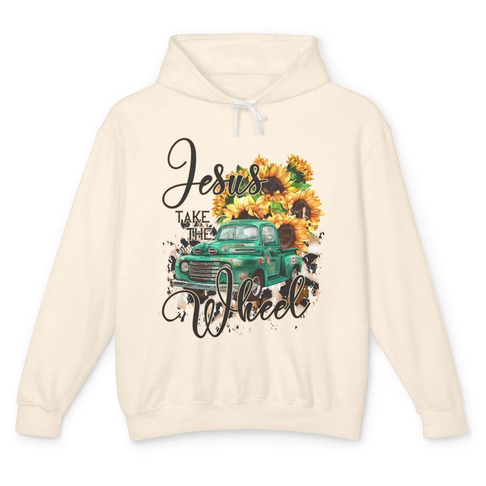 Sunflower Truck Jesus Take The Wheel Christian Gift Leopard Unisex Lightweight Hoodie