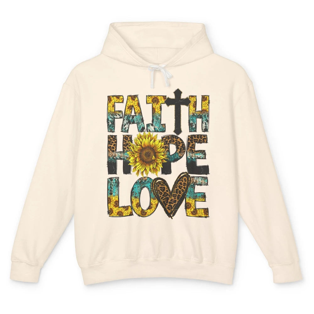 Faith Hope Love Sunflower Jesus Christian Leopard Religious Unisex Lightweight Hoodie