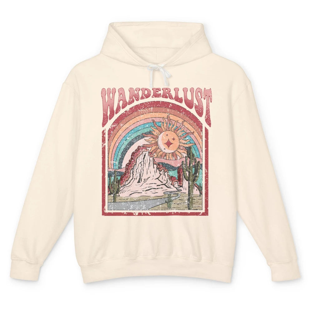 Retro Wanderlust Desert Cactus Wander Boho Adventure Western Unisex Lightweight Hoodie