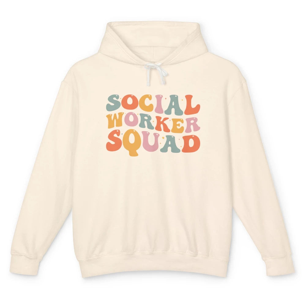 Social Worker Squad Groovy Retro Vintage Rainbow Social Work Unisex Lightweight Hoodie