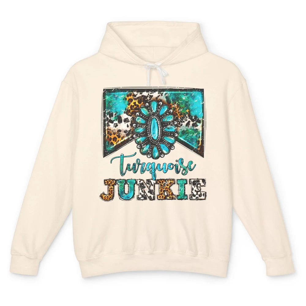 Retro Leopard Turquoise Junkie Gemstone Western Country Unisex Lightweight Hoodie